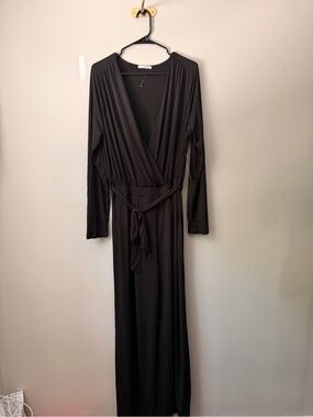 Black Long Sleeve Wrap Maxi Dress